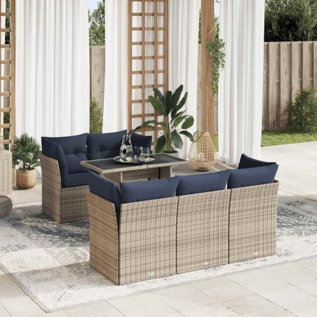 Salon de jardin avec coussins 6 pcs gris résine tressée acacia 636117636117