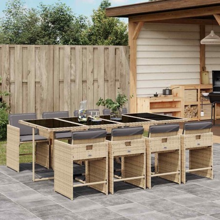 Ensemble à manger de jardin et coussins 9 pcs mélange beige 636121636121