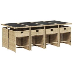 Ensemble à manger de jardin et coussins 9 pcs mélange beige 636121636121