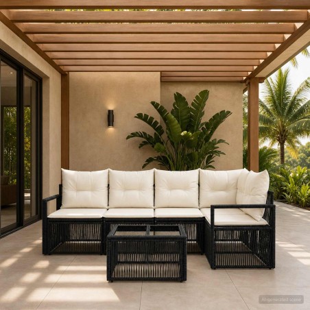 Ensemble de canapé de jardin 5 pcs Noir polyrotin 636123636123