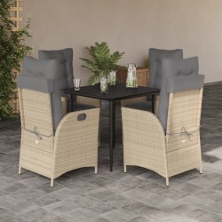 Ensemble à manger de jardin avec coussins 5pcs Beige poly rotin 636126636126