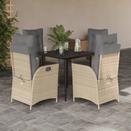 Ensemble à manger de jardin avec coussins 5pcs Beige poly rotin 636126636126