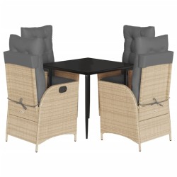 Ensemble à manger de jardin avec coussins 5pcs Beige poly rotin 636126636126