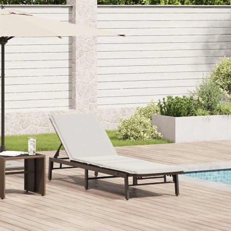 Chaise longue avec coussin marron résine tressée 636127636127