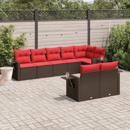 Ensemble de canapé de jardin 8 pcs avec coussins marron résine tressée 636129636129