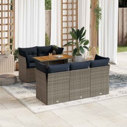 Salon de jardin 6 pcs avec coussins gris résine tressée 636130636130