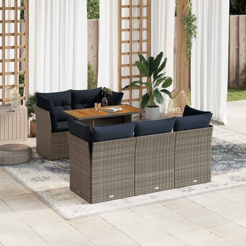 Salon de jardin 6 pcs avec coussins gris résine tressée 636130636130
