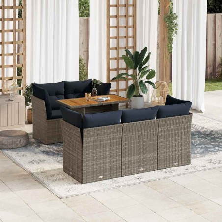 Salon de jardin 6 pcs avec coussins gris résine tressée 636130636130