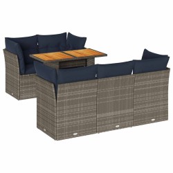 Salon de jardin 6 pcs avec coussins gris résine tressée 636130636130
