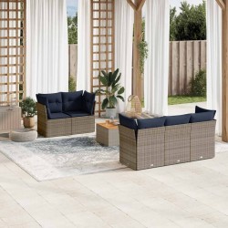 Salon de jardin 6 pcs avec coussins gris résine tressée 636134636134