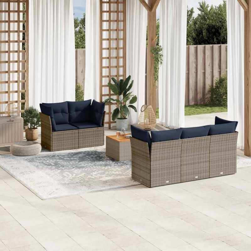 Salon de jardin 6 pcs avec coussins gris résine tressée 636134636134