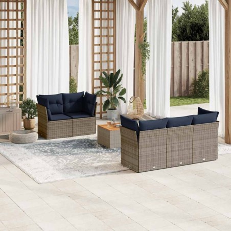 Salon de jardin 6 pcs avec coussins gris résine tressée 636134636134