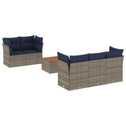 Salon de jardin 6 pcs avec coussins gris résine tressée 636134636134