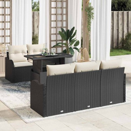 Ensemble de canapé de jardin 6 pcs Noir et Crème polyrotin 636135636135