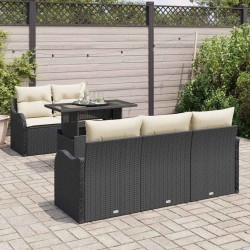Ensemble de canapé de jardin 6 pcs Noir et Crème polyrotin 636135636135