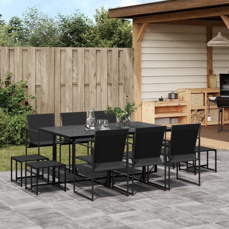 Ensemble à manger de jardin 11 pcs noir textilène 636136636136