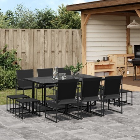 Ensemble à manger de jardin 11 pcs noir textilène 636136636136