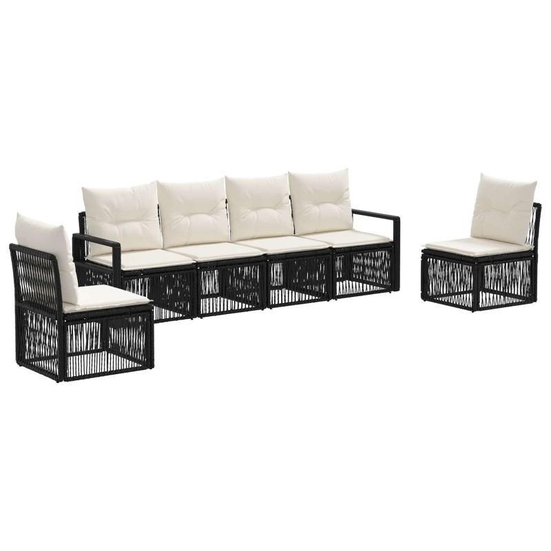 Ensemble de canapé de jardin 6 pcs Noir polyrotin 636137636137