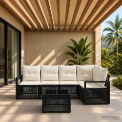Ensemble de canapé de jardin 6 pcs Noir polyrotin 636141636141