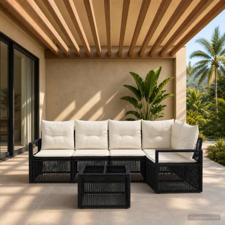 Ensemble de canapé de jardin 6 pcs Noir polyrotin 636141636141