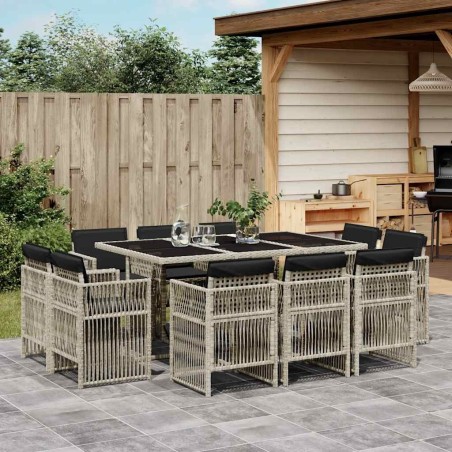 Ensemble à manger de jardin 11pcs avec coussins gris poly rotin 636143636143