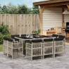 Ensemble à manger de jardin 11pcs avec coussins gris poly rotin 636143636143