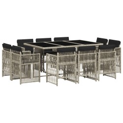 Ensemble à manger de jardin 11pcs avec coussins gris poly rotin 636143636143
