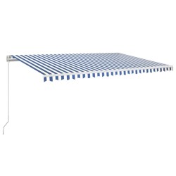Auvent manuel rétractable avec LED 500x350 cm Bleu et blanc 636151636151