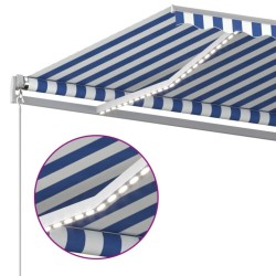 Auvent manuel rétractable avec LED 500x350 cm Bleu et blanc 636151636151