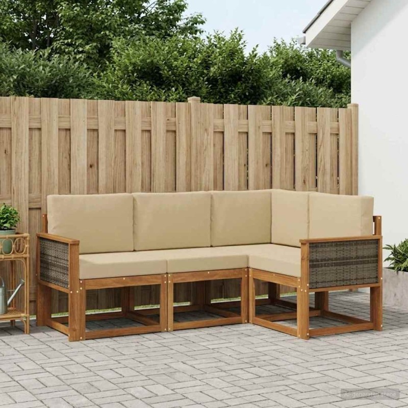 Ensemble de canapés d'extérieur 4 pcs Naturel et Beige 636157636157