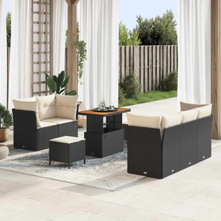 Ensemble de canapé de jardin avec coussin 8 pcs Noir et crème 636182636182