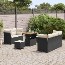 Ensemble de canapé de jardin avec coussin 8 pcs Noir et crème 636182636182