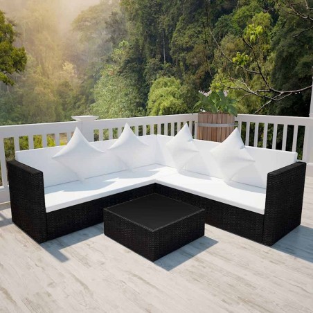 Salon de jardin 4 pcs avec coussins Résine tressée Noir 636205636205
