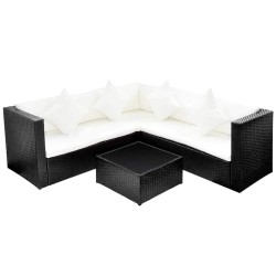 Salon de jardin 4 pcs avec coussins Résine tressée Noir 636205636205