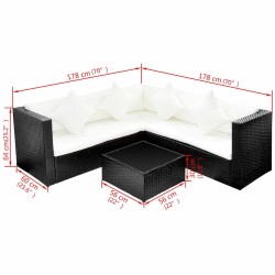 Salon de jardin 4 pcs avec coussins Résine tressée Noir 636205636205