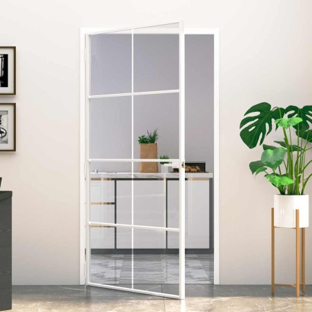 Porte d'intérieur Blanc 102x201,5 cm Trempé verre aluminium fin 636209636209