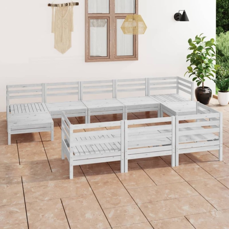 Salon de jardin 10 pcs Blanc Bois de pin massif 636218636218