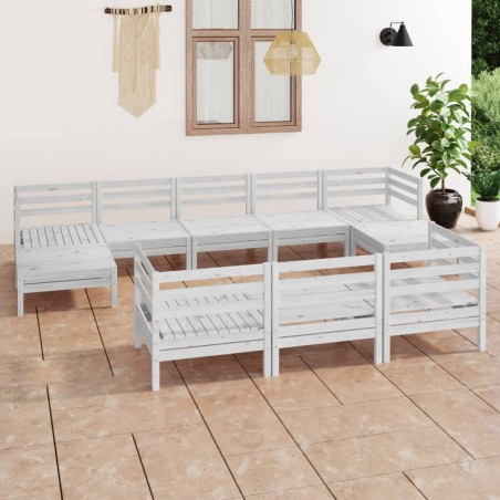 Salon de jardin 10 pcs Blanc Bois de pin massif 636218636218