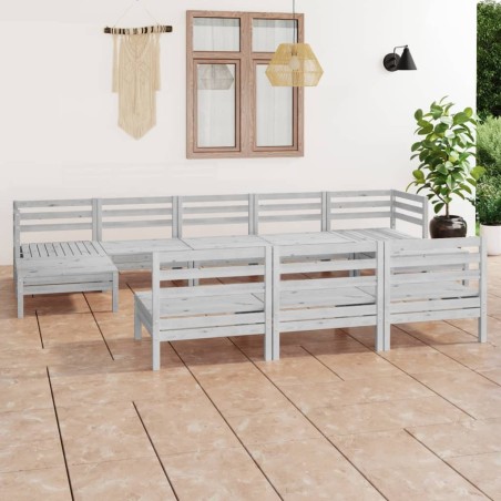 Salon de jardin 10 pcs Blanc Bois de pin massif 636223636223