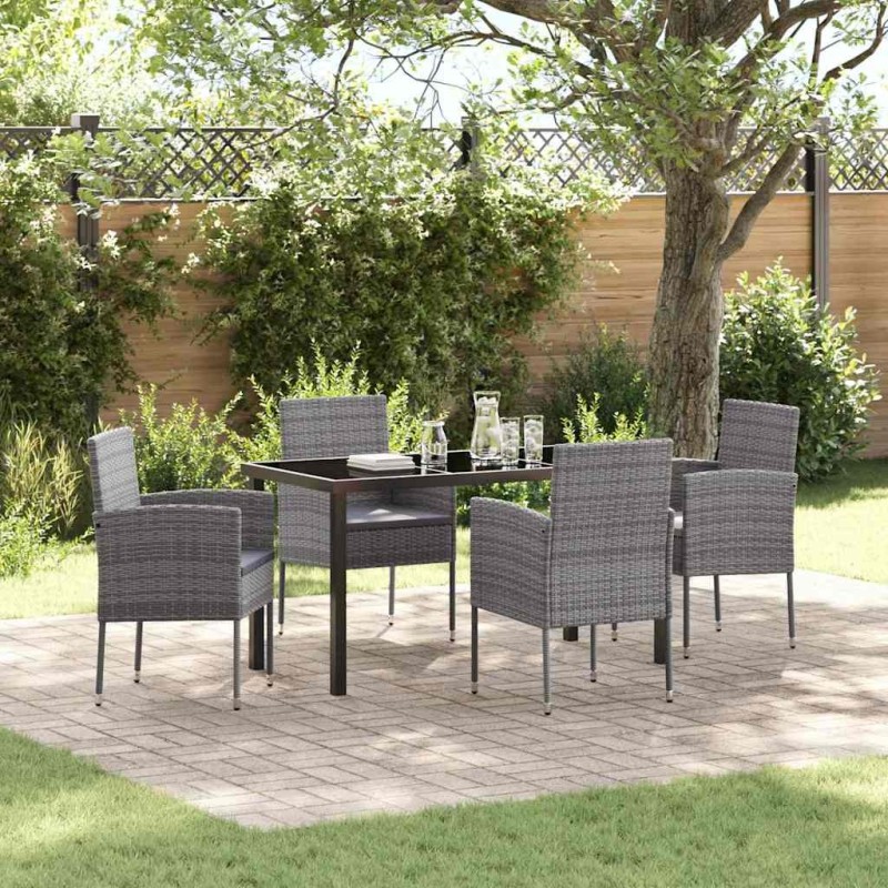 Ensemble de salle à manger pour jardin 5 pcs Gris polyrotin 636243636243