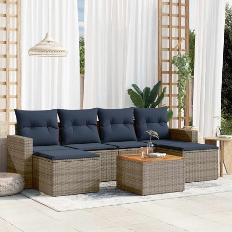 Ensemble de canapé de jardin 7 pcs avec coussins gris résine tressée 636244636244