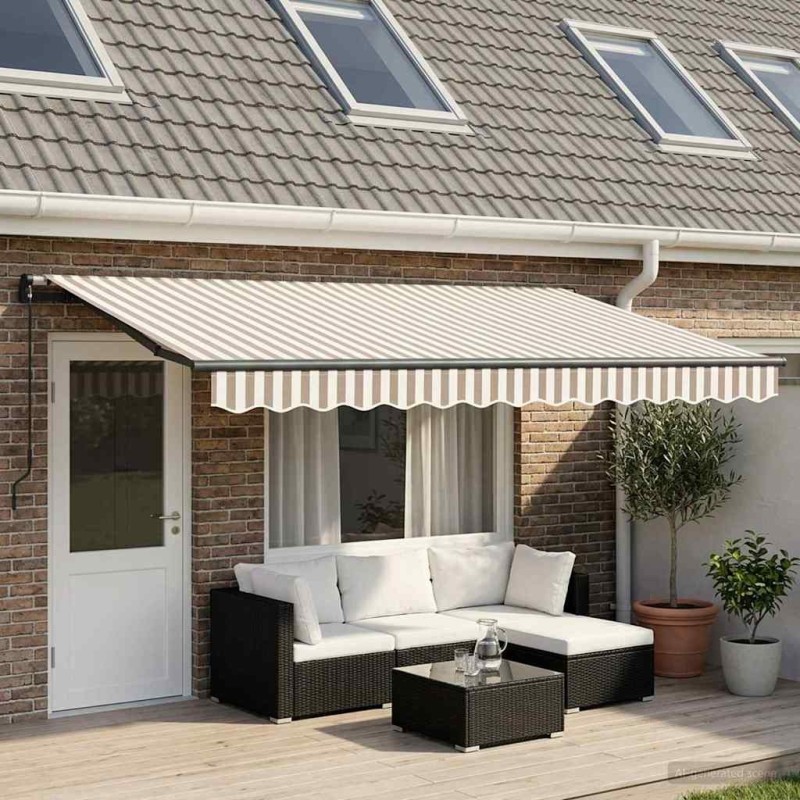 Auvent rétractable Gris clair et blanc 400 × 300 cm 636250636250