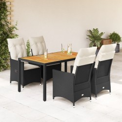Ensemble à manger de jardin coussins 5pcs Noir Résine tressée 636261636261