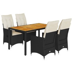 Ensemble à manger de jardin coussins 5pcs Noir Résine tressée 636261636261