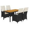 Ensemble à manger de jardin coussins 5pcs Noir Résine tressée 636261636261
