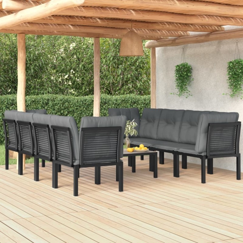 Salon de jardin 9 pcs noir et gris résine tressée 636262636262