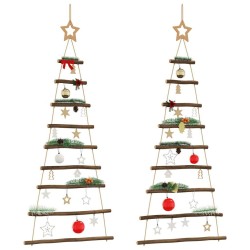 Sapins de Noël suspendus avec étoiles supérieures 2 pièces 55 x 120 cm Branche naturelle 636273636273