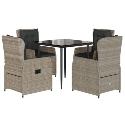 Ensemble à manger de jardin et coussins 5 pcs gris clair rotin 636278636278