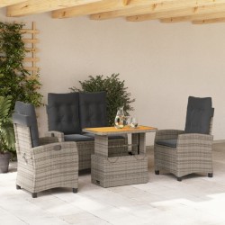 Ensemble à manger jardin 4pcs et coussins Gris Résine tressée 636285636285