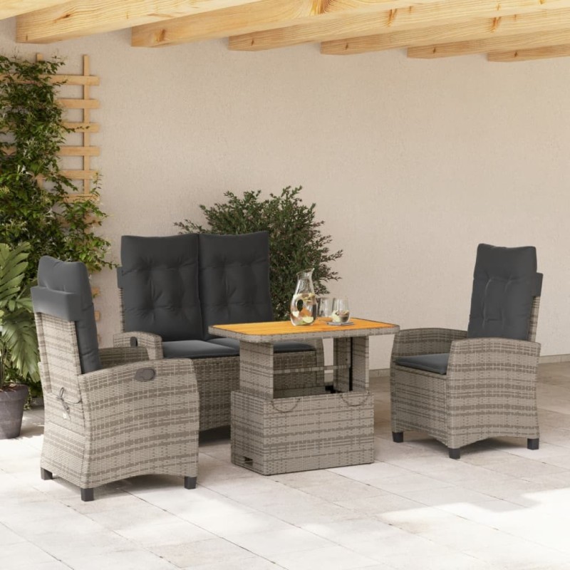 Ensemble à manger jardin 4pcs et coussins Gris Résine tressée 636285636285